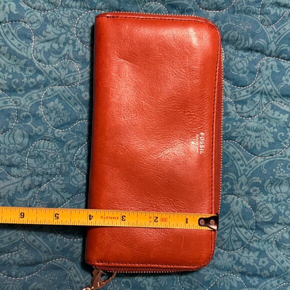 Fossil Women's Logan Leather Blocking Zip Around Orange Wallet - Picture 5 of 5
